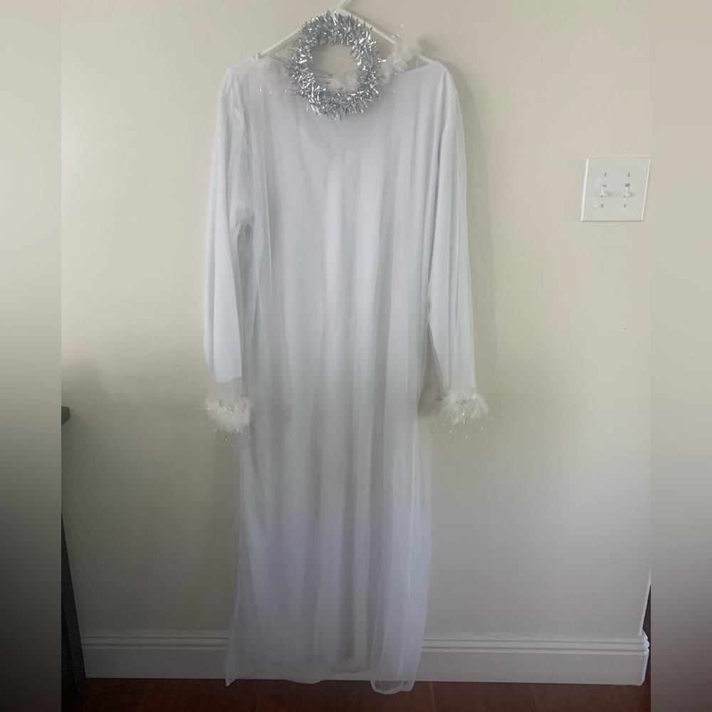 Fun World White Layered Angel Dress Halo Halloween Costume Feather trim Size XL